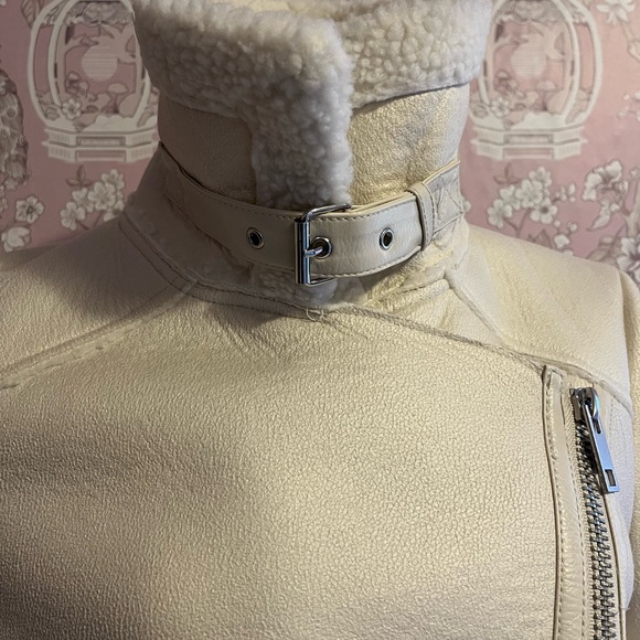 NWOT Zara winter white fur lined biker jacket. - Picture 7 of 11